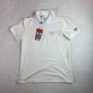 NWT Under Armour HeatGear Golf Polo Women's White Striped‎ Medium Mauna Kea